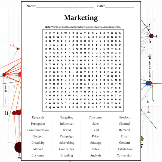 Marketing Word Search Puzzle Worksheet Activity PDF