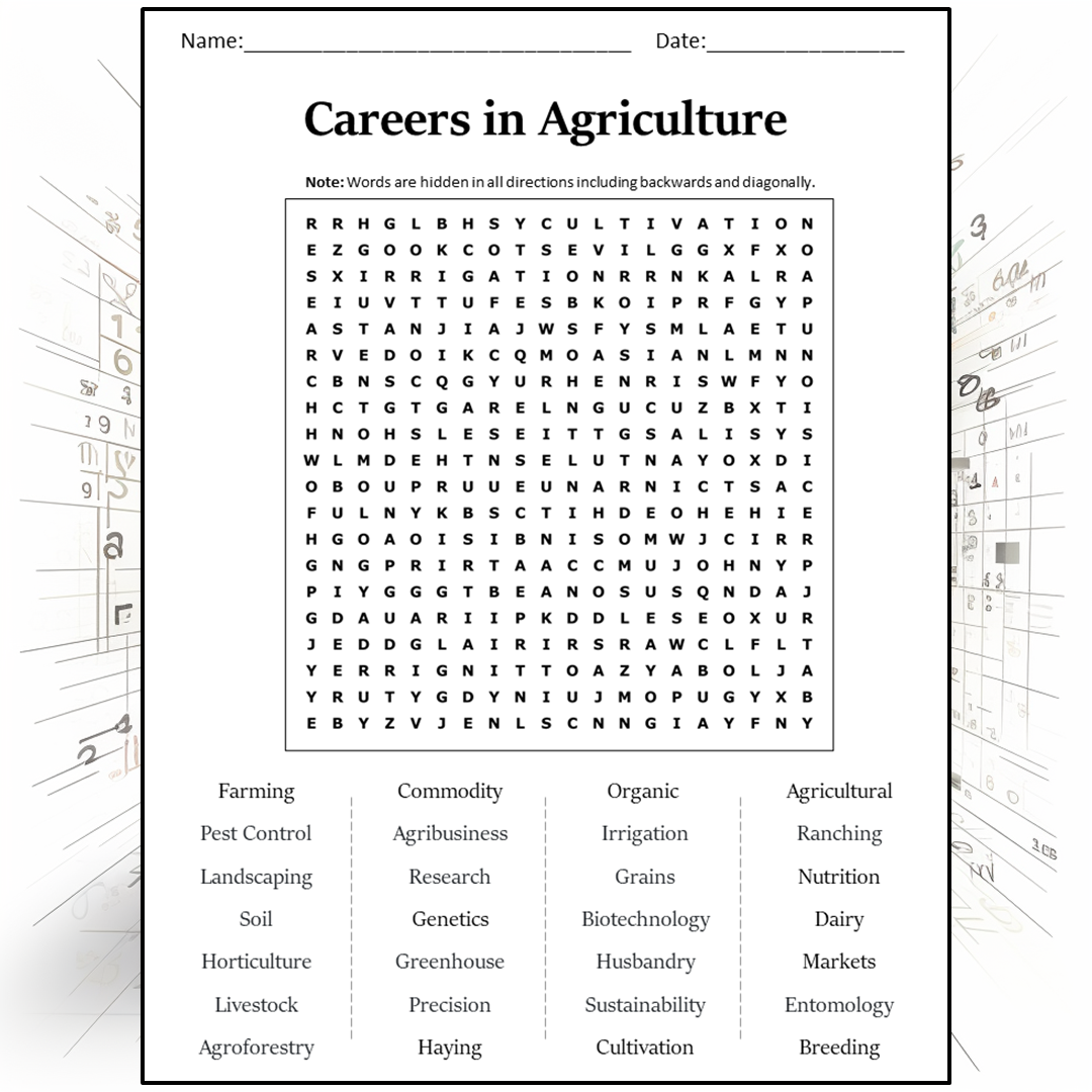 Careers In Agriculture Word Search Puzzle Worksheet Activity PDF