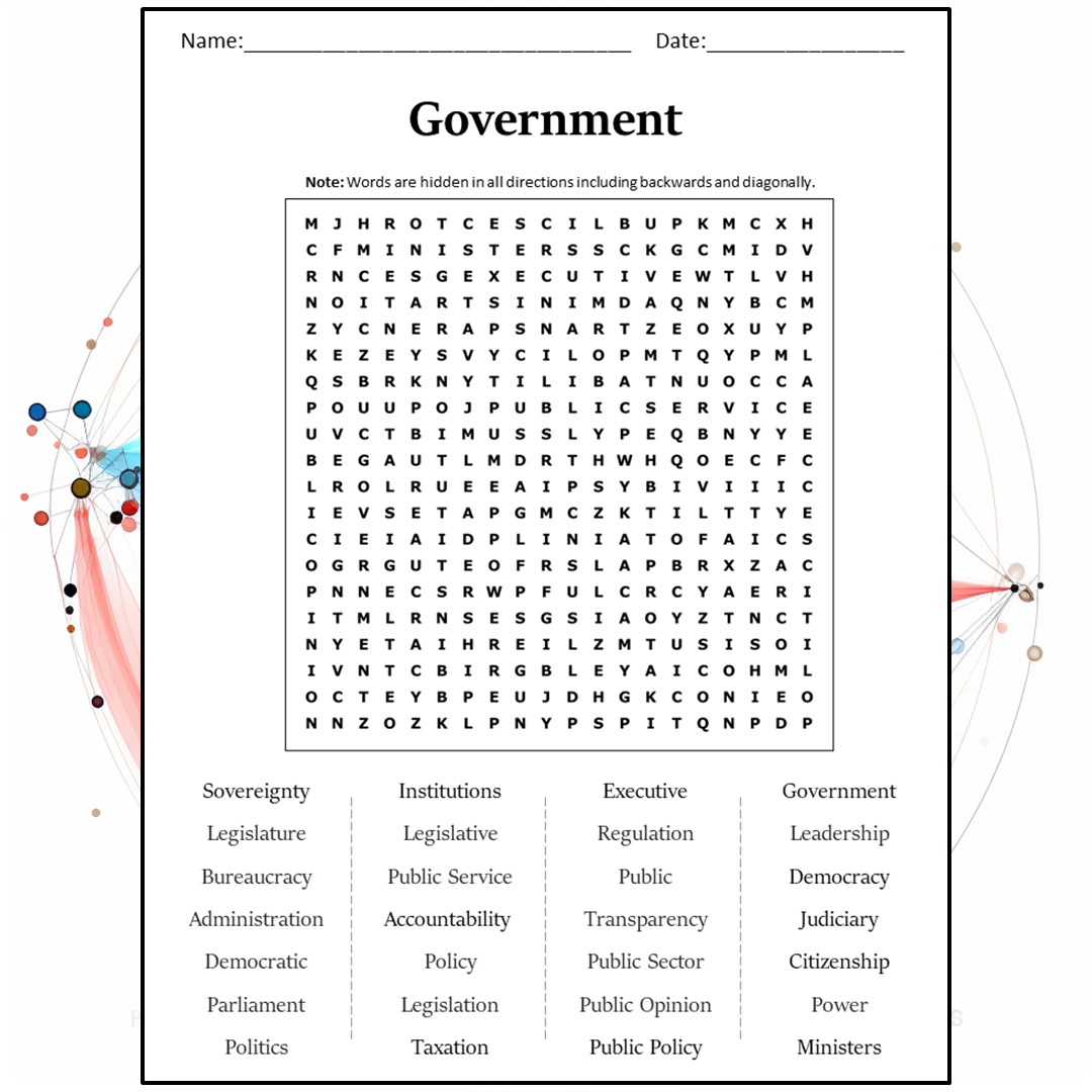 Government Word Search Puzzle Worksheet Activity PDF