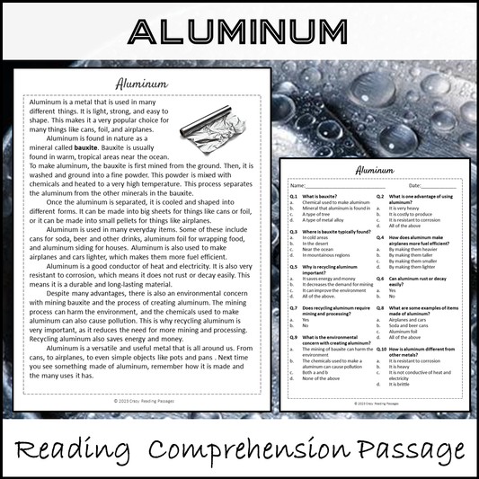 Aluminum Reading Comprehension Passage and Questions | Printable PDF