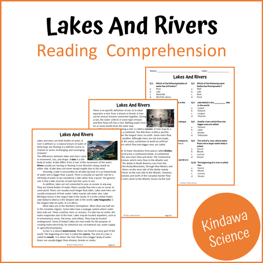 Lakes And Rivers Reading Comprehension Passage and Questions | Printable PDF