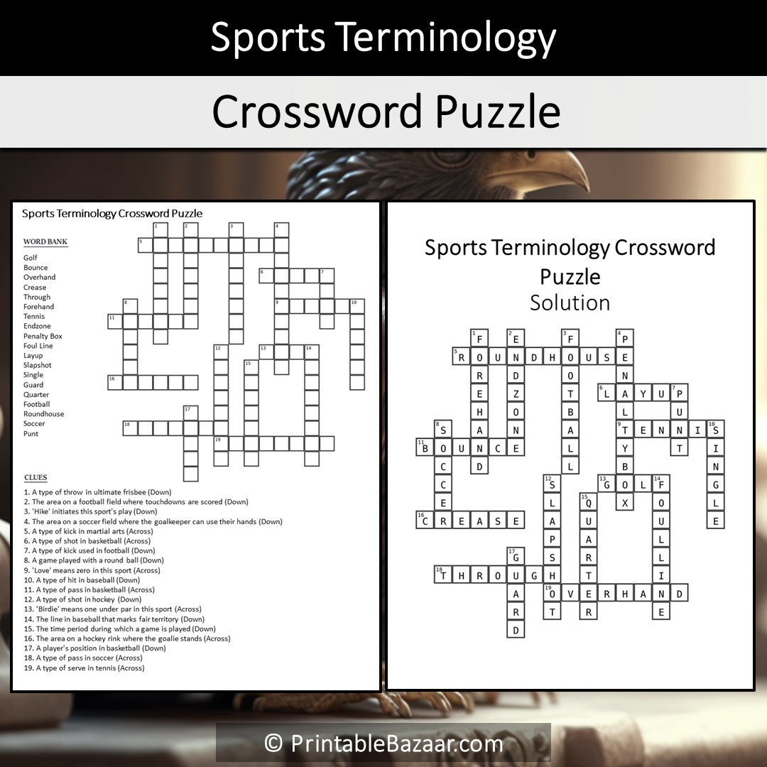 Sports Terminology Crossword Puzzle Worksheet Activity Printable PDF