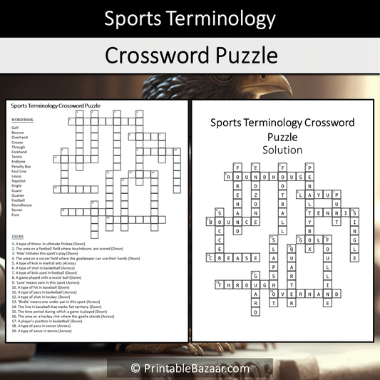 Sports Terminology Crossword Puzzle Worksheet Activity Printable PDF