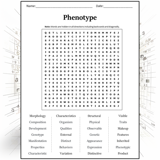 Phenotype Word Search Puzzle Worksheet Activity PDF