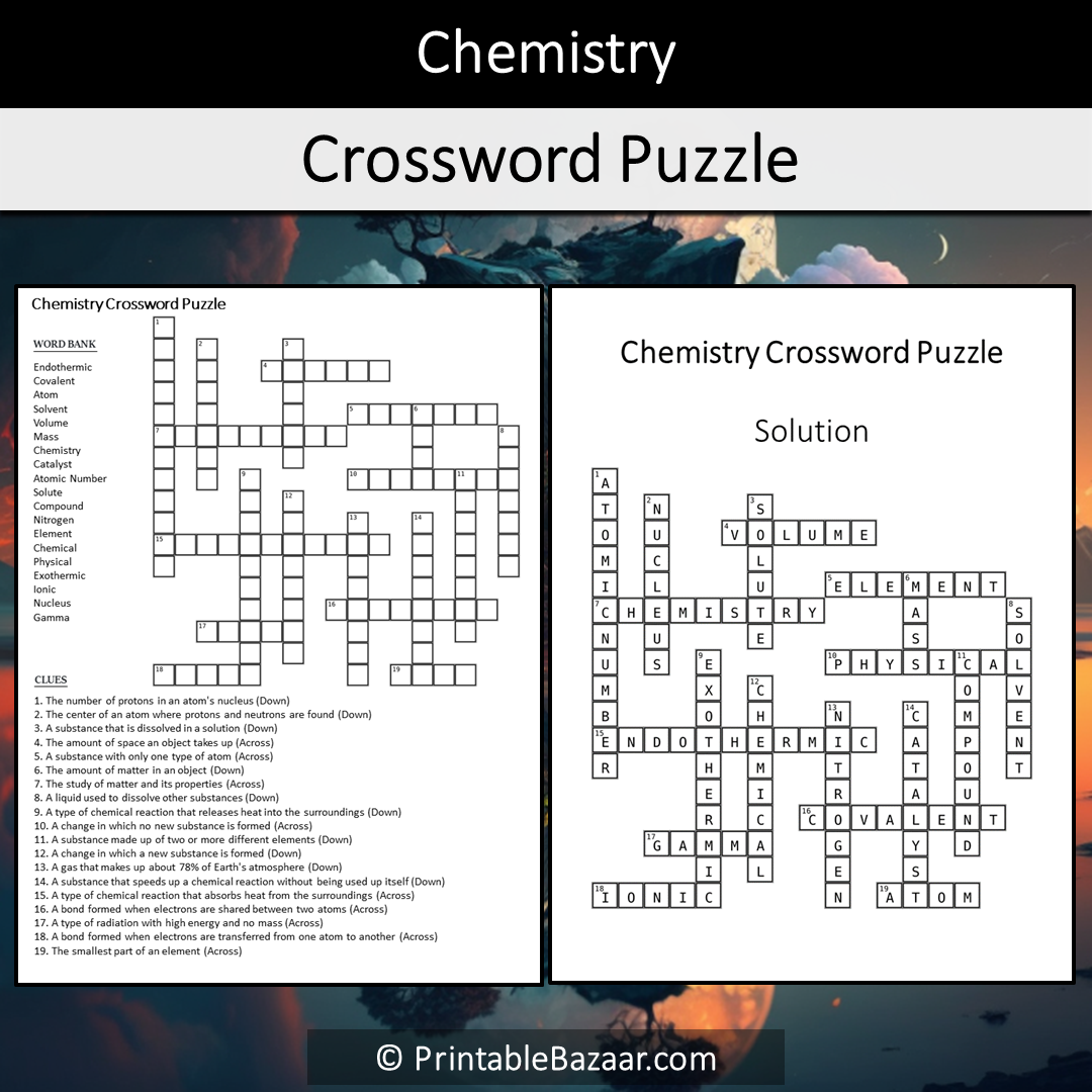 Chemistry Crossword Puzzle Worksheet Activity Printable PDF