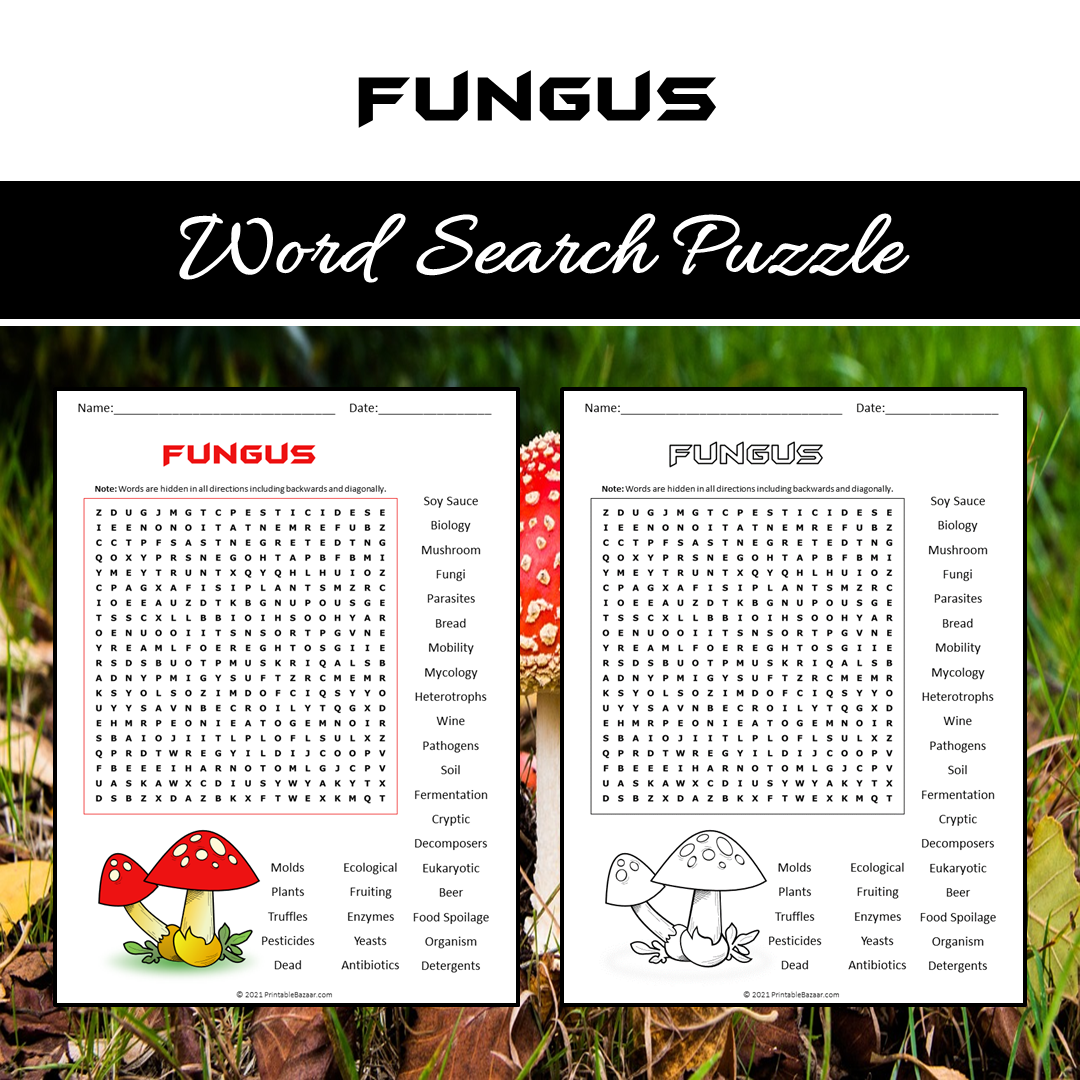 Fungus Word Search Puzzle Worksheet PDF