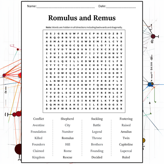 Romulus And Remus Word Search Puzzle Worksheet Activity PDF