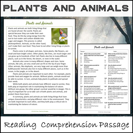 Plants And Animals Reading Comprehension Passage and Questions | Printable PDF