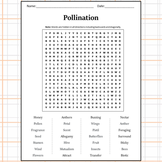 Pollination Word Search Puzzle Worksheet Activity PDF