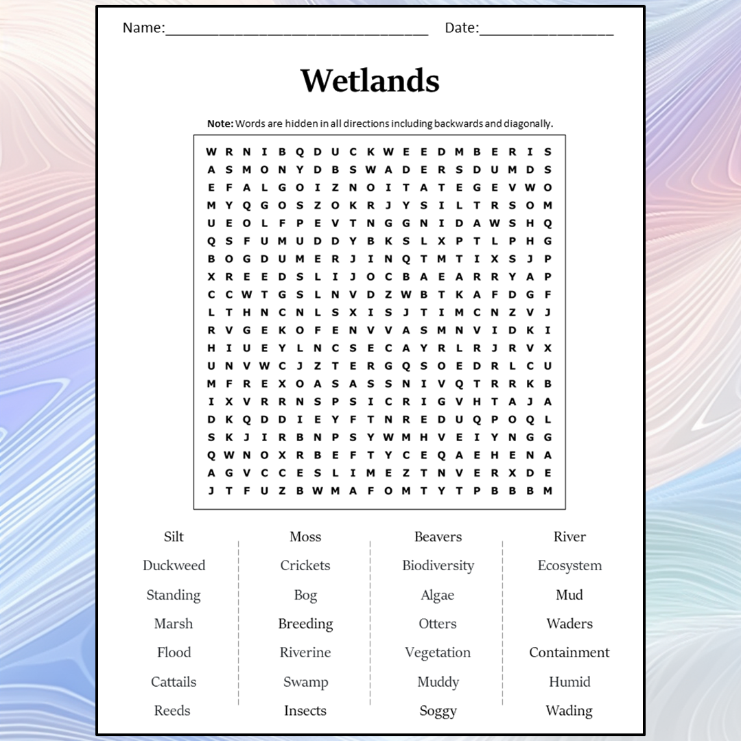 Wetlands Word Search Puzzle Worksheet Activity PDF – PrintableBazaar