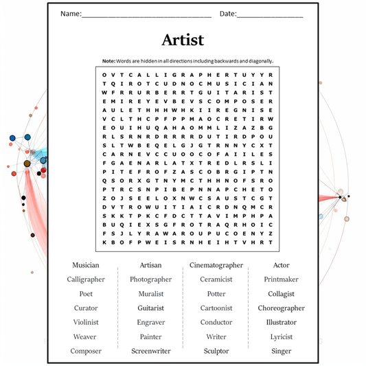 Artist Word Search Puzzle Worksheet Activity PDF