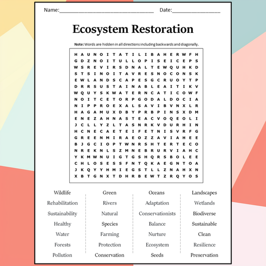 Ecosystem Restoration Word Search Puzzle Worksheet Activity PDF