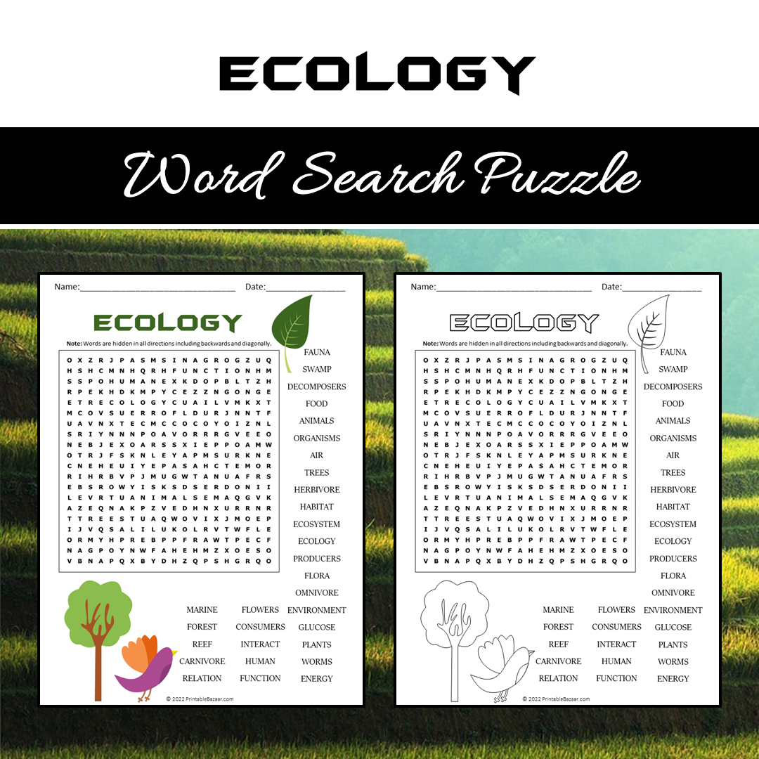 Ecology Word Search Puzzle Worksheet PDF