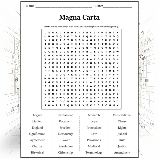 Magna Carta Word Search Puzzle Worksheet Activity PDF