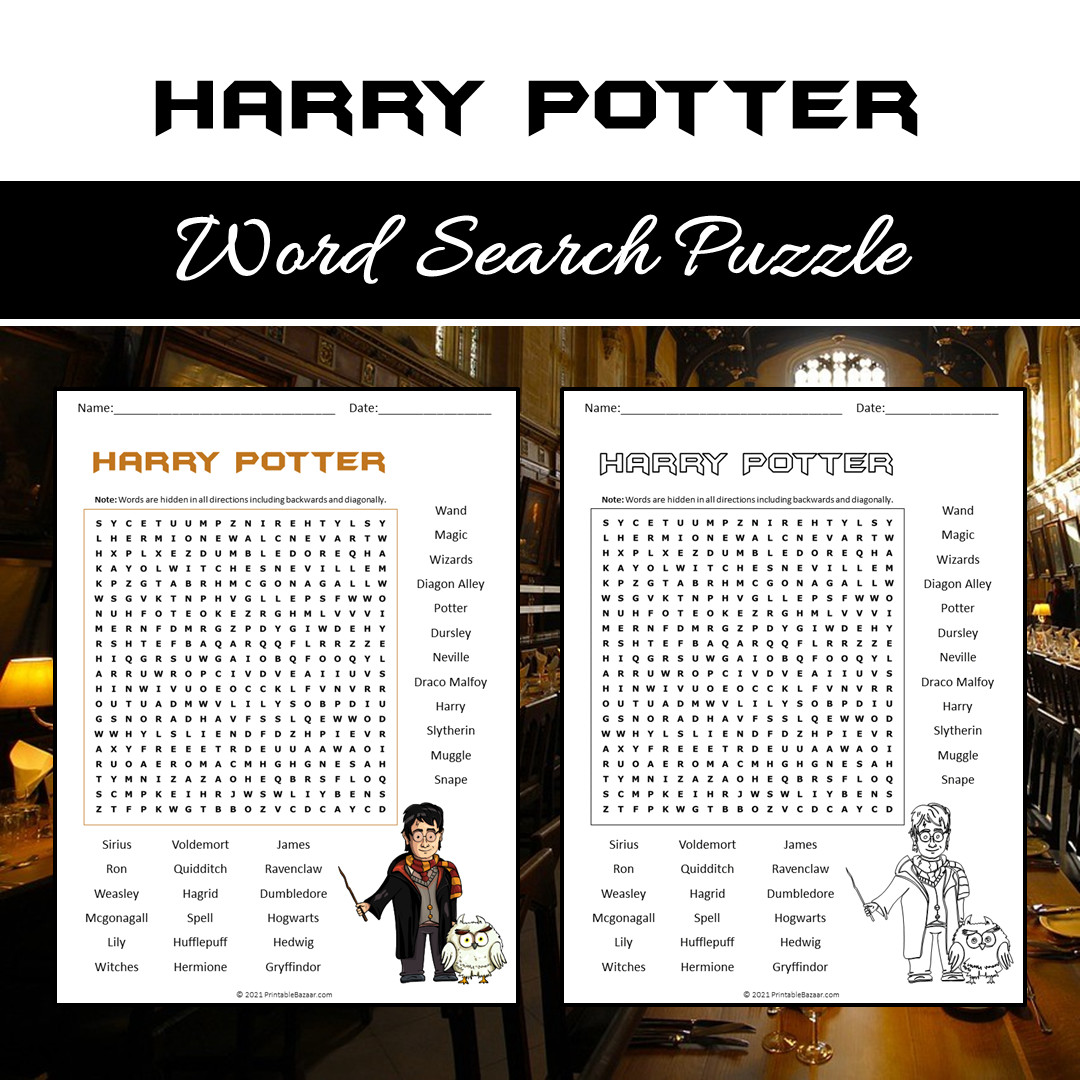 Harry Potter Word Search Puzzle Worksheet PDF – PrintableBazaar