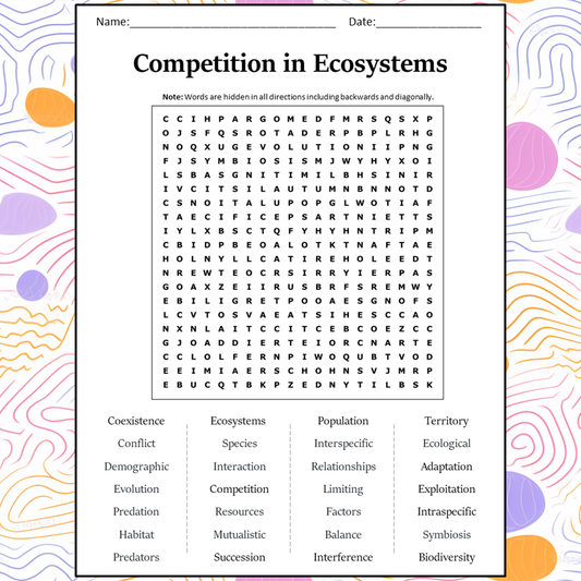 Competition In Ecosystems Word Search Puzzle Worksheet Activity PDF