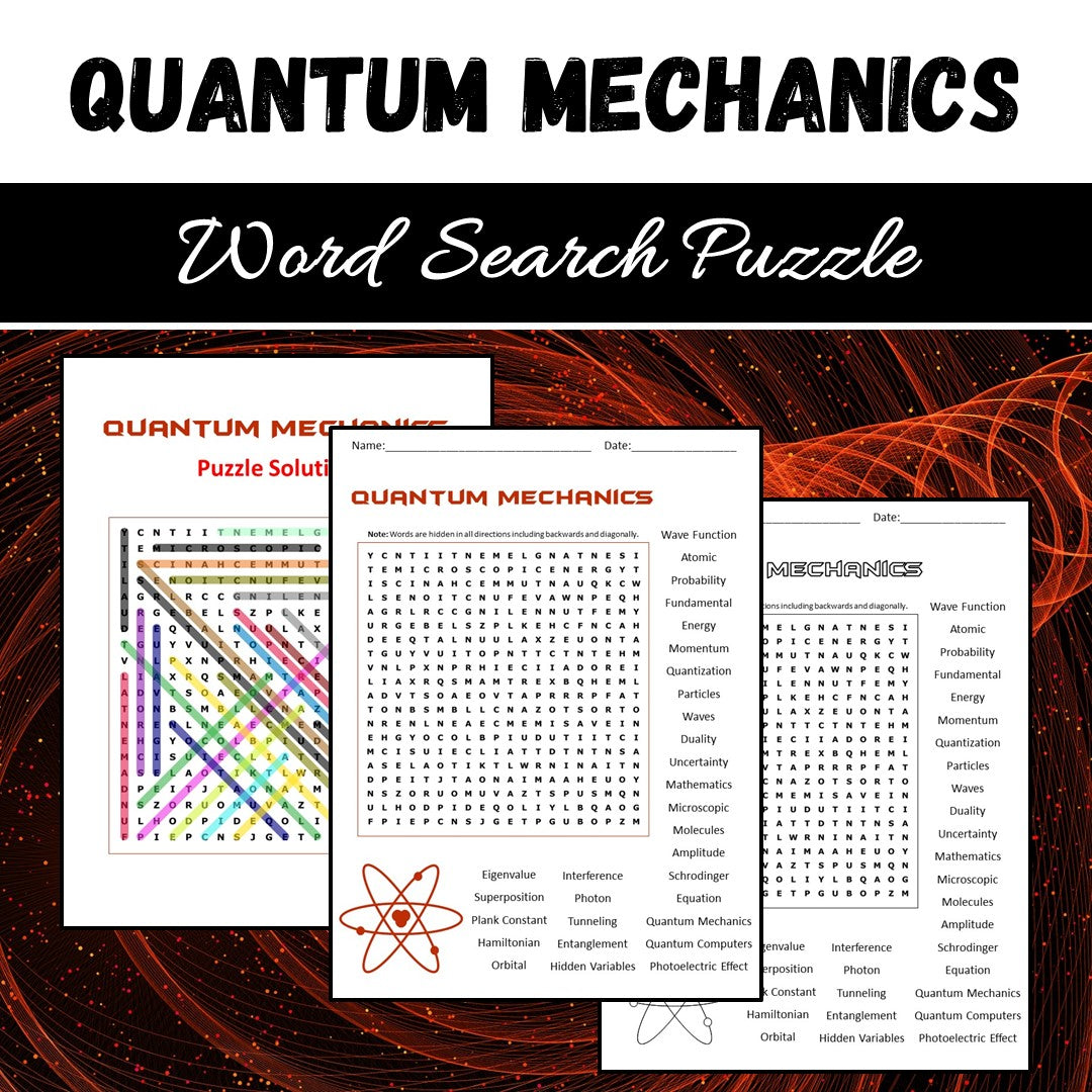 Quantum Mechanics Word Search Puzzle Worksheet PDF