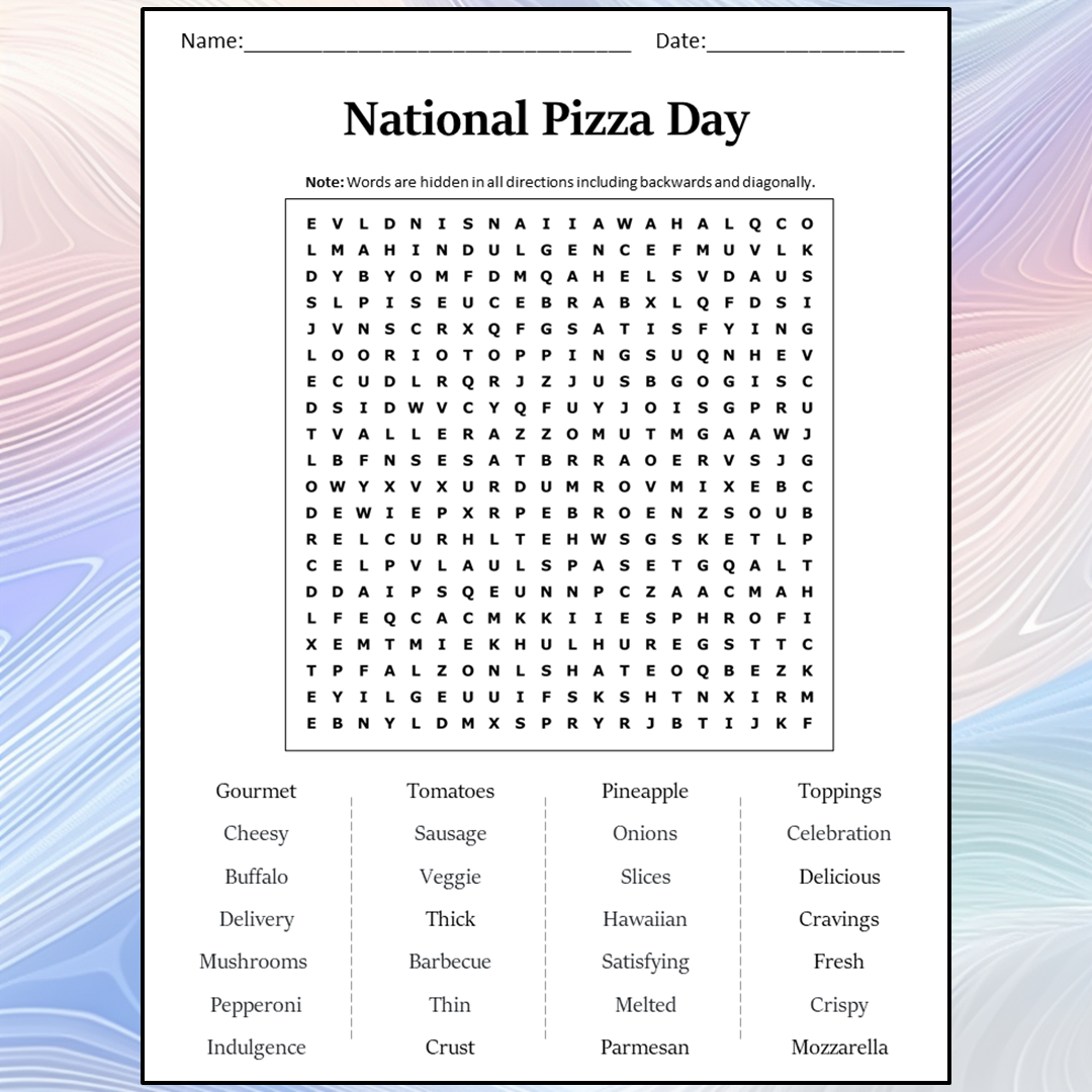 National Pizza Day Word Search Puzzle Worksheet Activity PDF