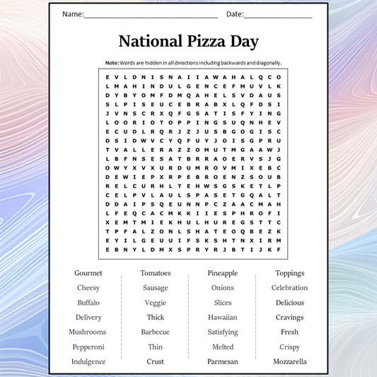 National Pizza Day Word Search Puzzle Worksheet Activity PDF