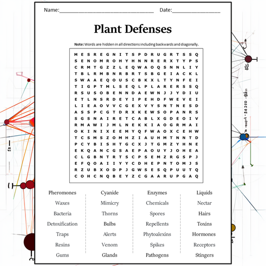 Plant Defenses Word Search Puzzle Worksheet Activity PDF