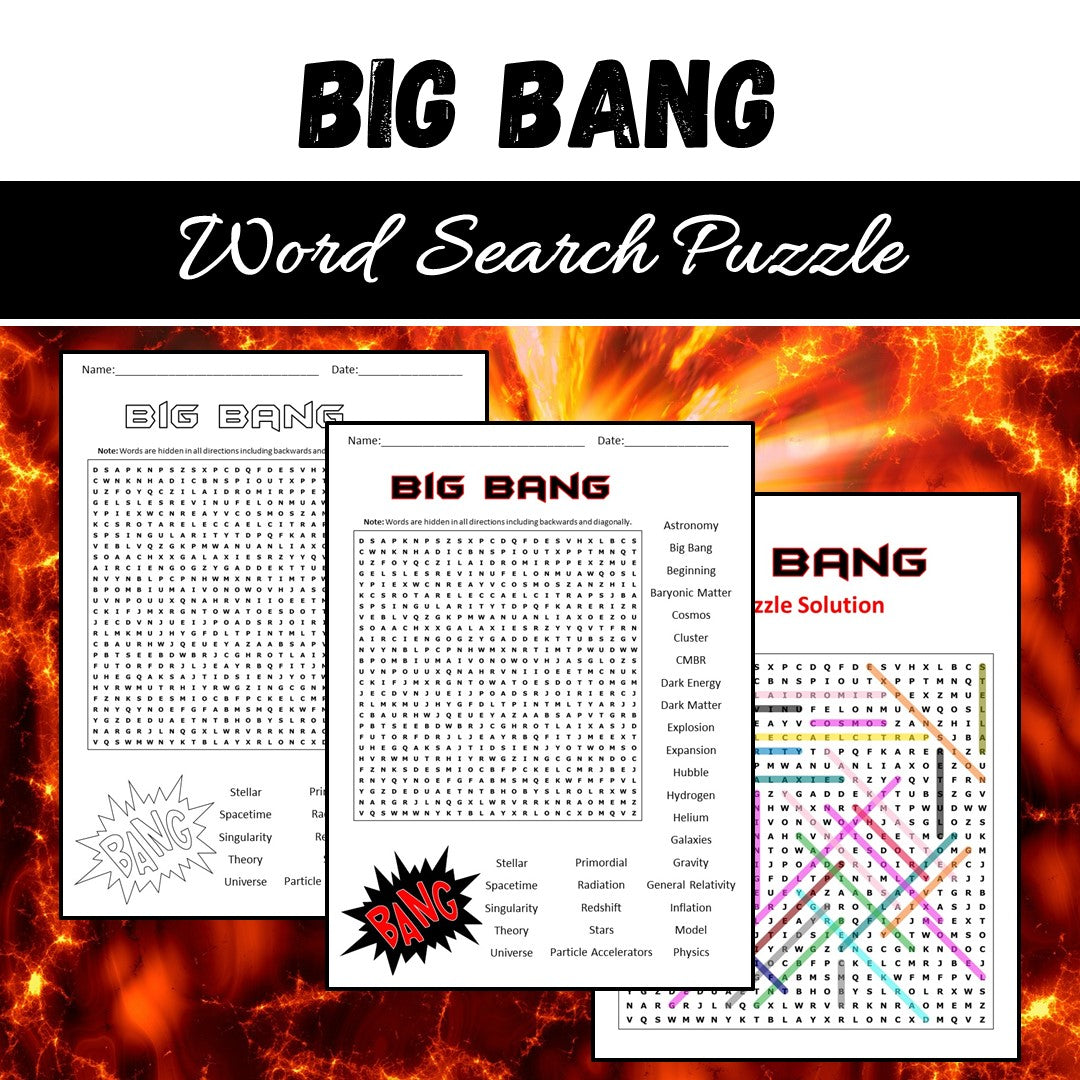 Big Bang Word Search Puzzle Worksheet PDF