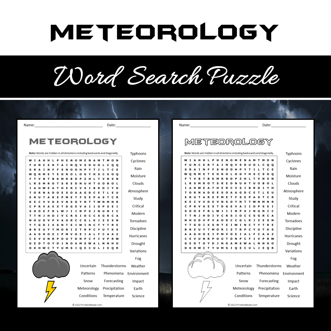 Meteorology Word Search Puzzle Worksheet PDF