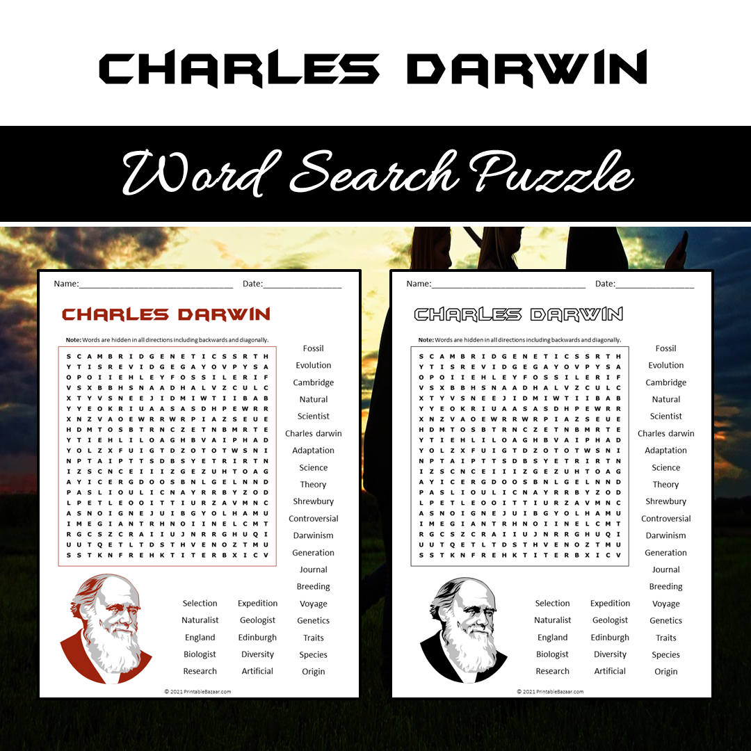 Charles Darwin Word Search Puzzle Worksheet PDF