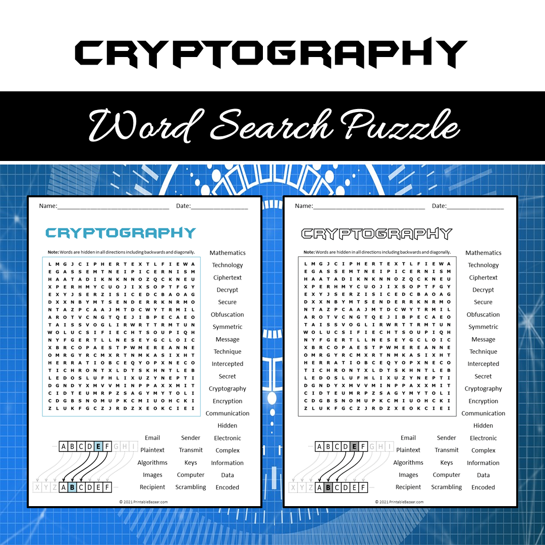 Cryptography Word Search Puzzle Worksheet PDF