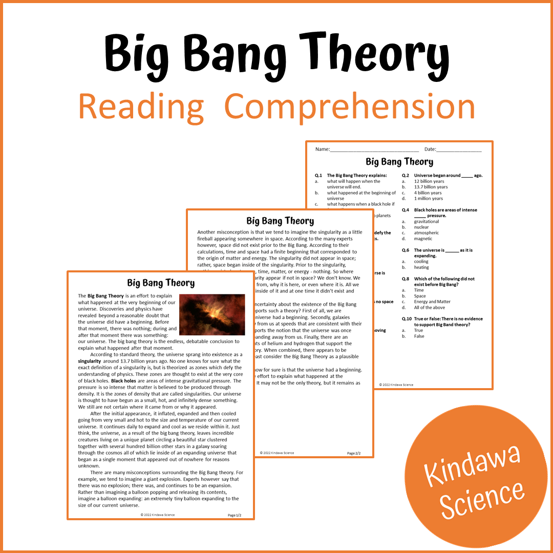 Big Bang Theory Reading Comprehension Passage and Questions | Printable PDF