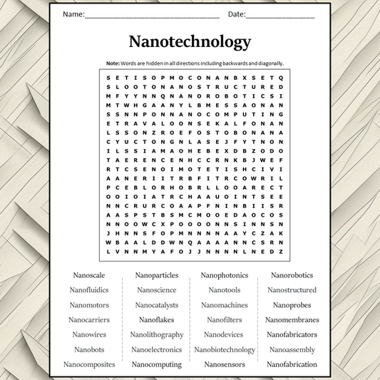 Nanotechnology Word Search Puzzle Worksheet Activity PDF