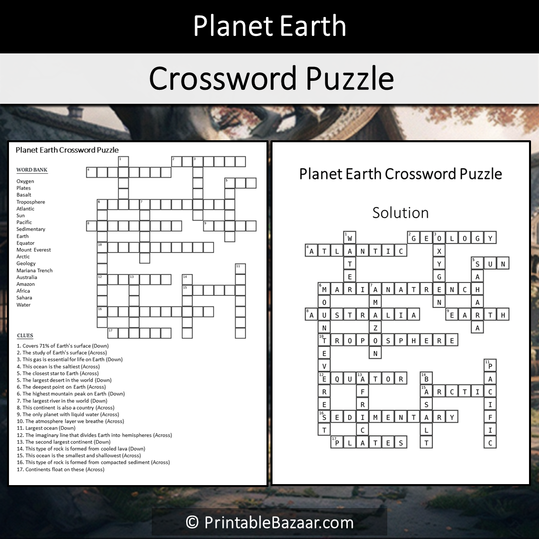 Planet Earth Crossword Puzzle Worksheet Activity Printable PDF