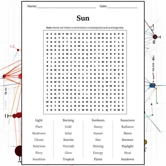 Sun Word Search Puzzle Worksheet Activity PDF