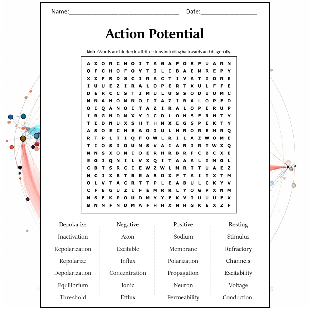 Action Potential Word Search Puzzle Worksheet Activity PDF