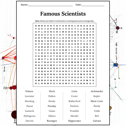 Famous Scientists Word Search Puzzle Worksheet Activity PDF