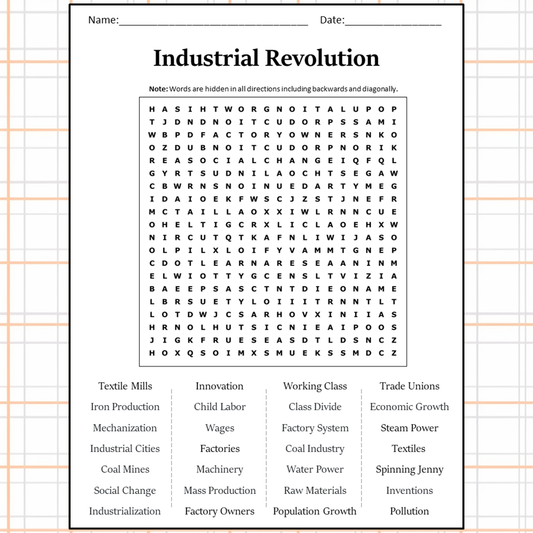 Industrial Revolution Word Search Puzzle Worksheet Activity PDF