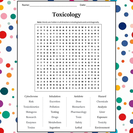 Toxicology Word Search Puzzle Worksheet Activity PDF