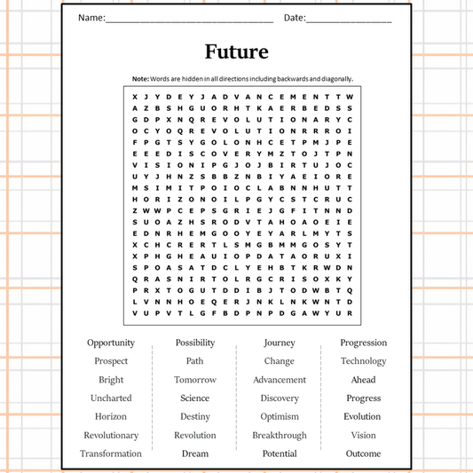 Future Word Search Puzzle Worksheet Activity PDF