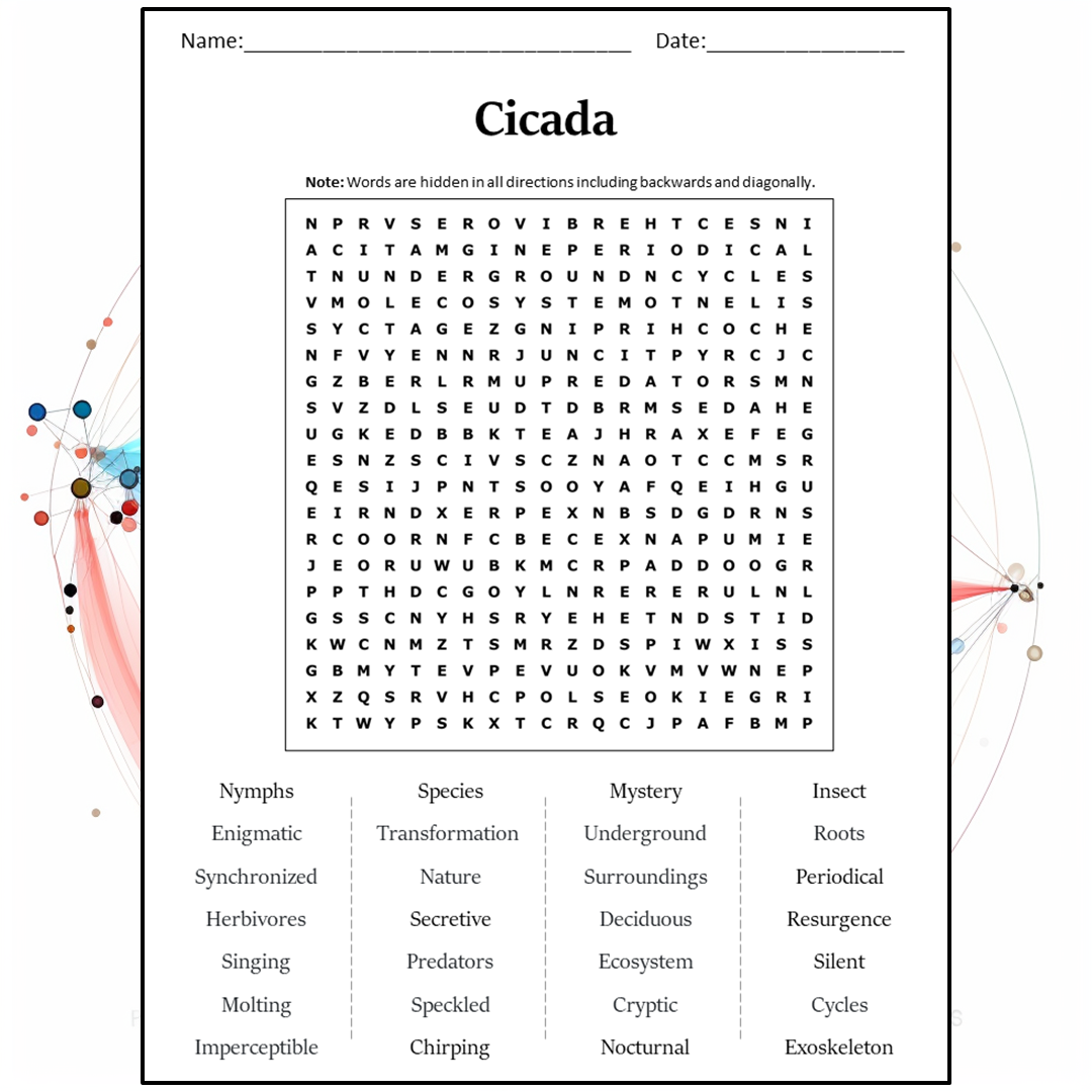 Cicada Word Search Puzzle Worksheet Activity PDF