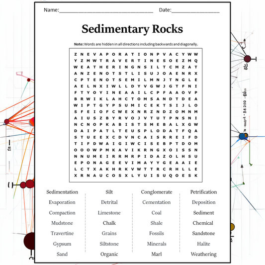 Sedimentary Rocks Word Search Puzzle Worksheet Activity PDF