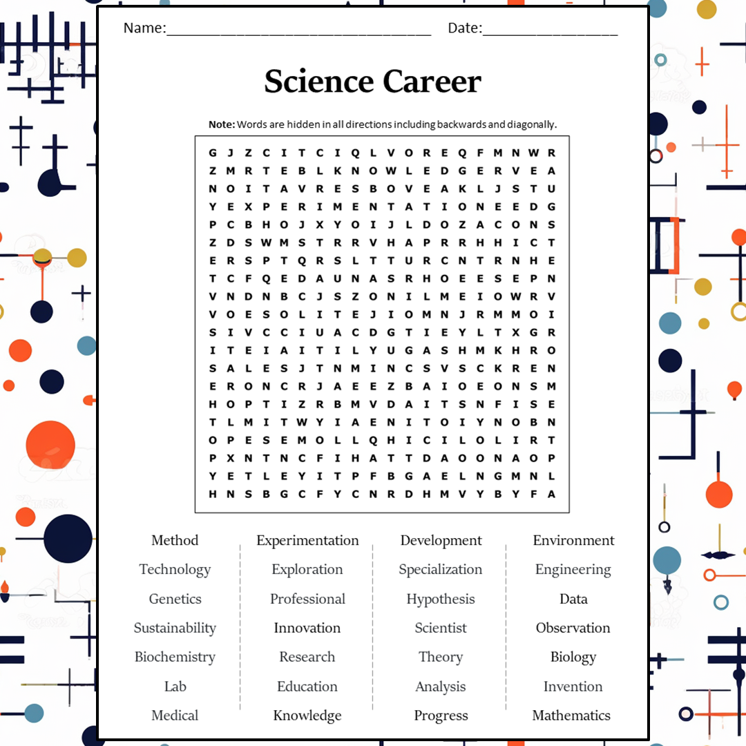 Science Career Word Search Puzzle Worksheet Activity PDF