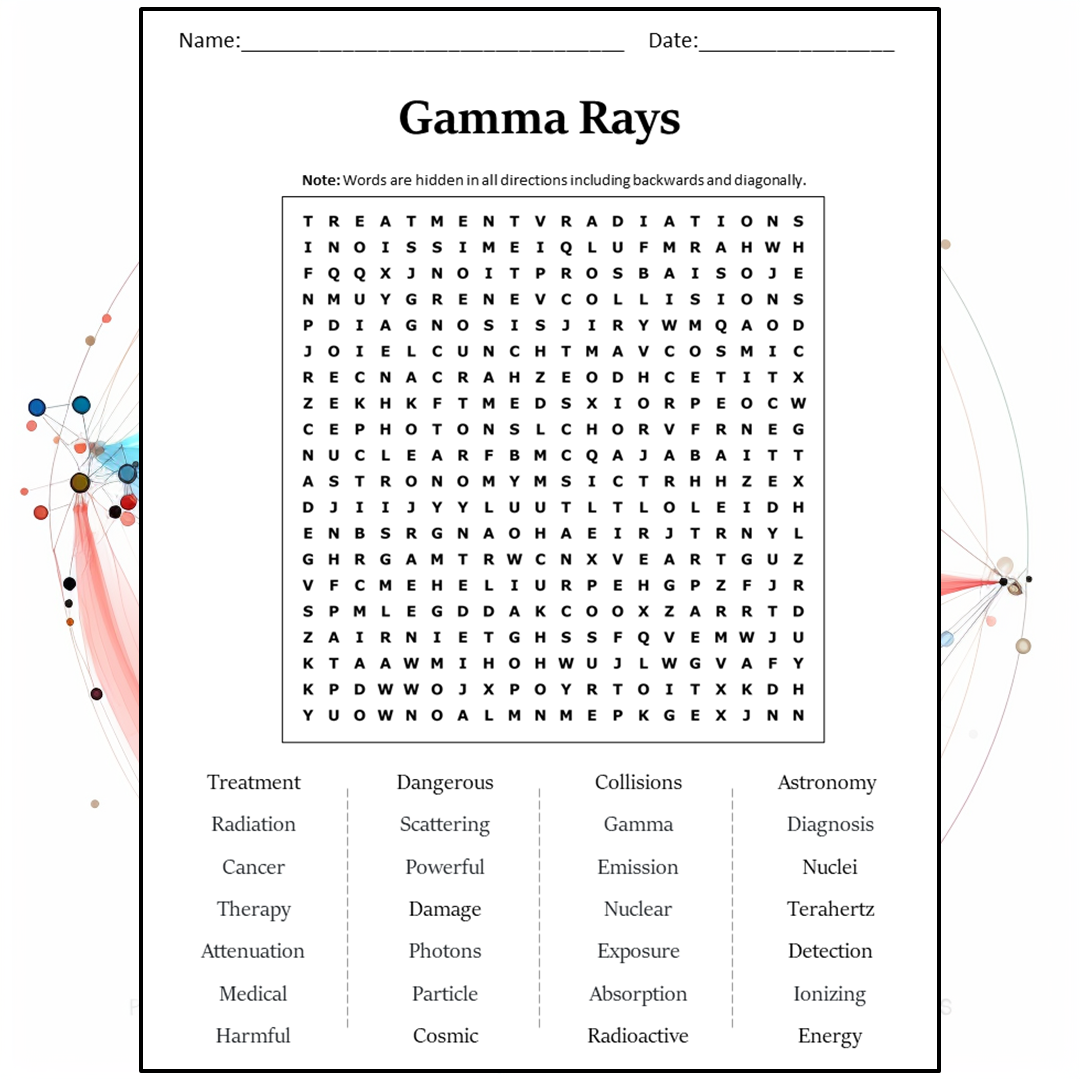 Gamma Rays Word Search Puzzle Worksheet Activity PDF