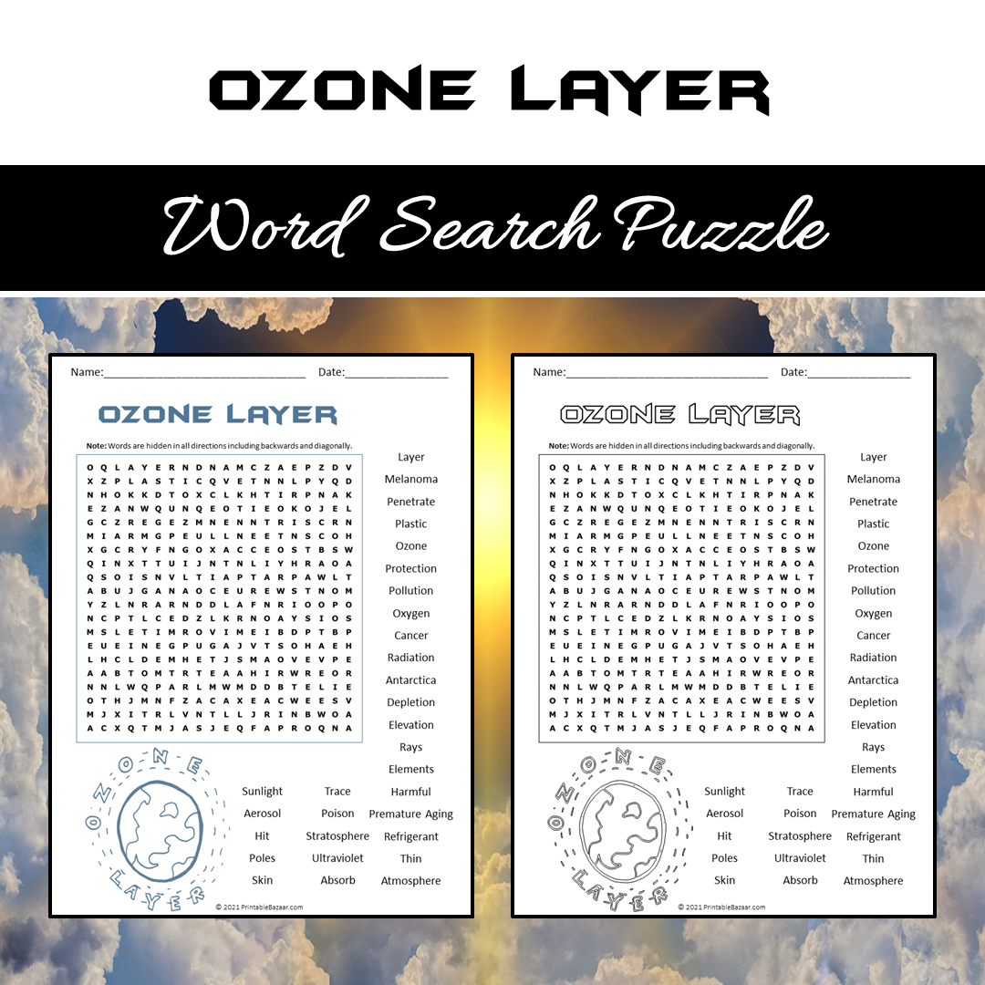 Ozone Layer Word Search Puzzle Worksheet PDF