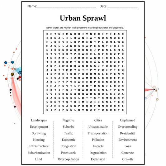 Urban Sprawl Word Search Puzzle Worksheet Activity PDF