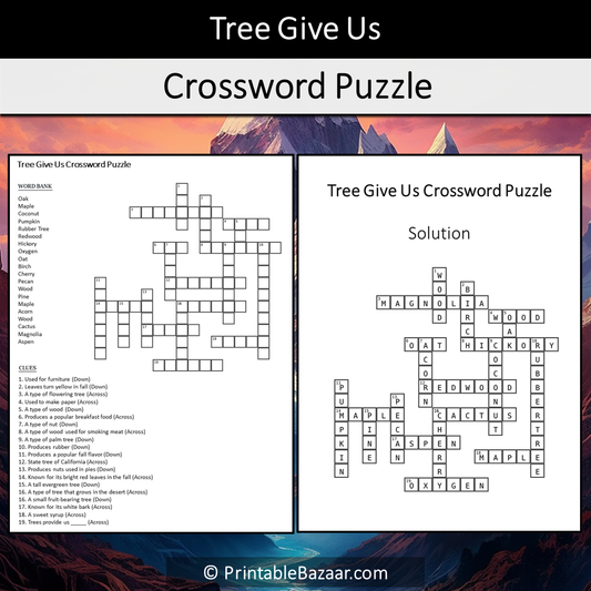 Tree Give Us Crossword Puzzle Worksheet Activity Printable PDF