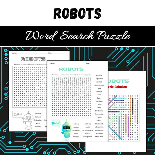 Robots Word Search Puzzle Worksheet PDF