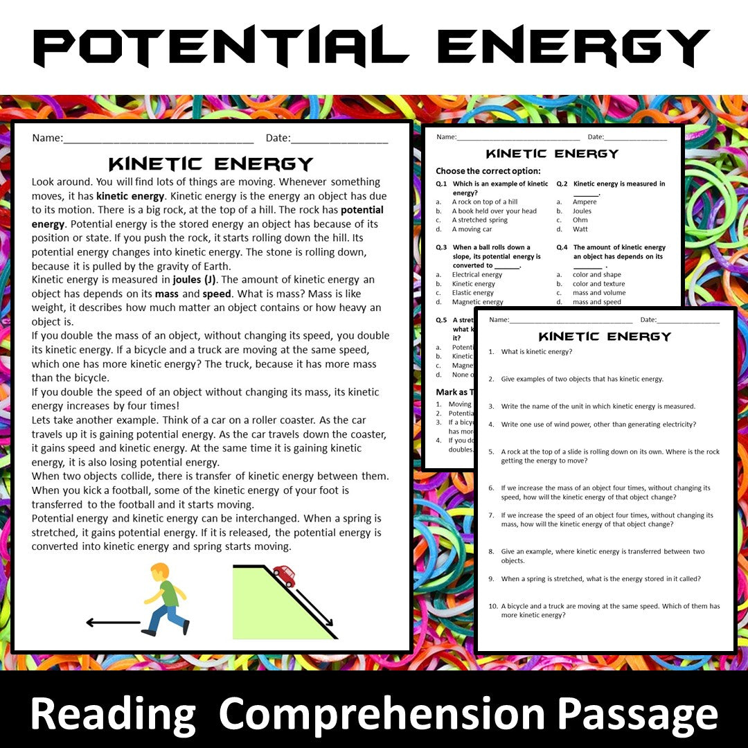 Potential Energy Reading Comprehension Passage and Questions