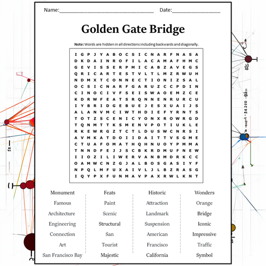 Golden Gate Bridge Word Search Puzzle Worksheet Activity PDF