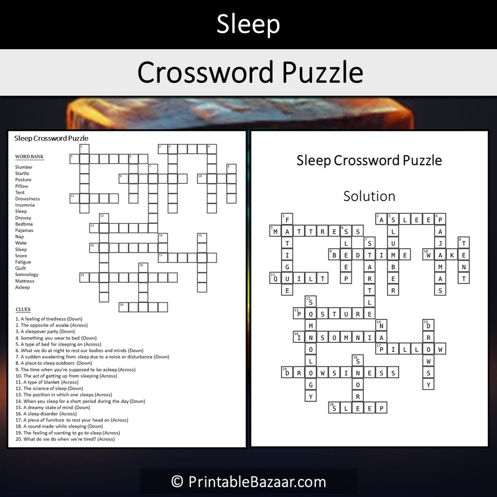 Sleep Crossword Puzzle Worksheet Activity Printable PDF PrintableBazaar