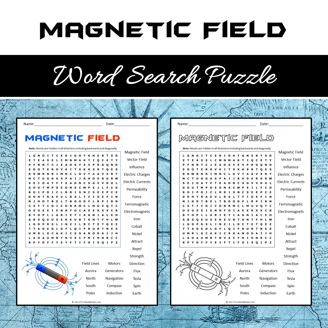 Magnetic Field Word Search Puzzle Worksheet PDF