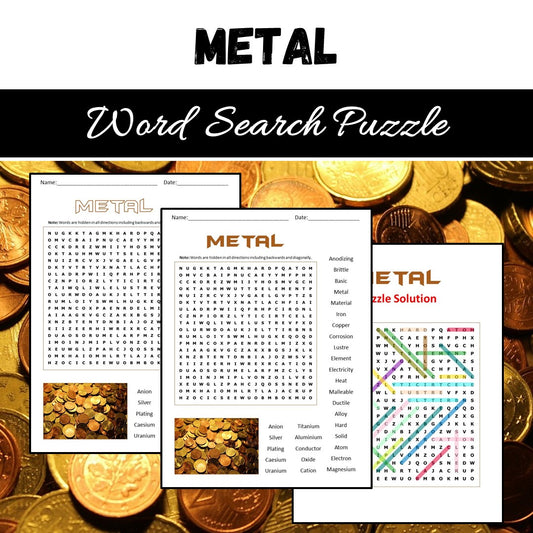 Metal Word Search Puzzle Worksheet PDF